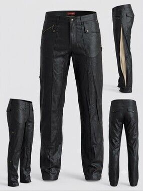Vintage 80s Cotler Coated Black Side Zip Straight-Leg Pants. Modern Size 32x33